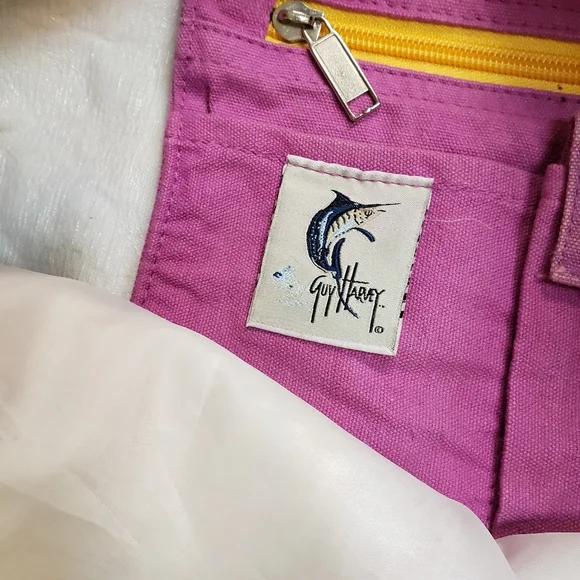 Guy Harvey Sea Turtle/Fish Pink Canvas Shoulder Tote Bag (Beach, Travel) - Picture 5 of 5